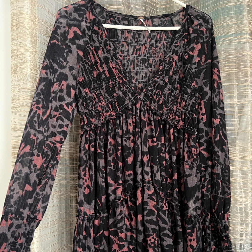 Free People Flowy Cheetah Print Purple/Pink Shirt XS